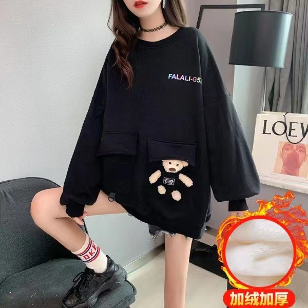 Design niche sweatshirt for women in autumn and winter new style bear loose Korean style cute versatile top trendy