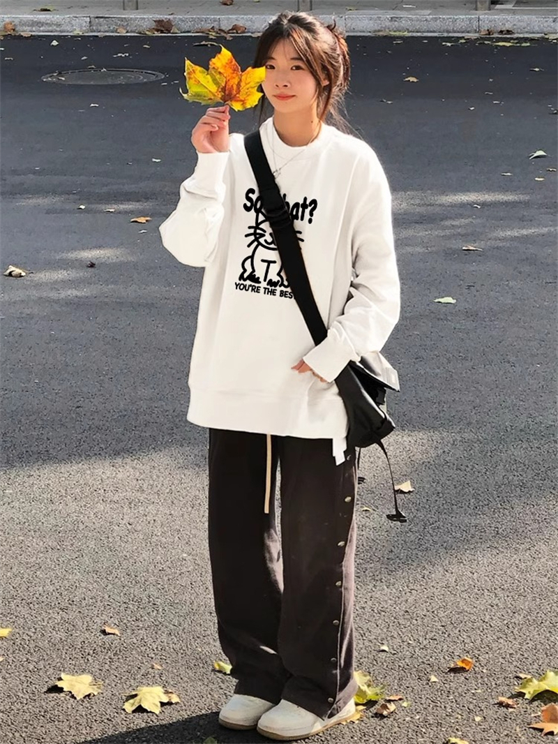 防棉華棉複合牛奶絲300克/銀狐絨400克圓領衛衣女