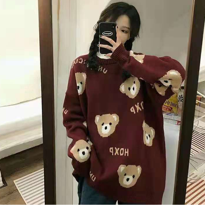 Bear Sweater Women's 2023 Autumn and Winter New Design Niche Chic Sweater Cute Sweet Korean Top