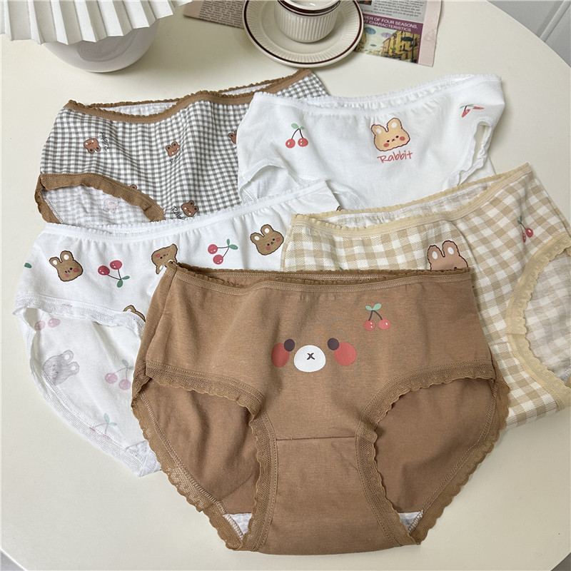 Actual shot~Korean version of girl’s cute bunny and cute cherry cotton-trimmed briefs