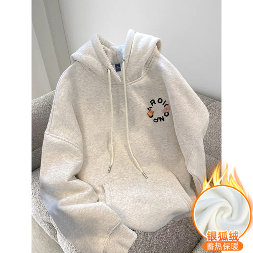 Chinese cotton composite silver fox velvet new autumn and winter hooded sweatshirt for women