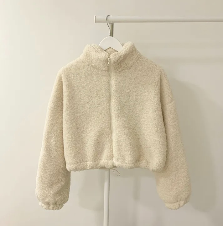 Korean chic autumn and winter new temperament stand-up collar zipper plush design versatile short cotton coat for women