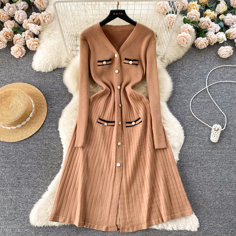 Xiaoxiangfeng sweater dress women's winter inner skirt French retro high-end sense waist slimming knitted skirt
