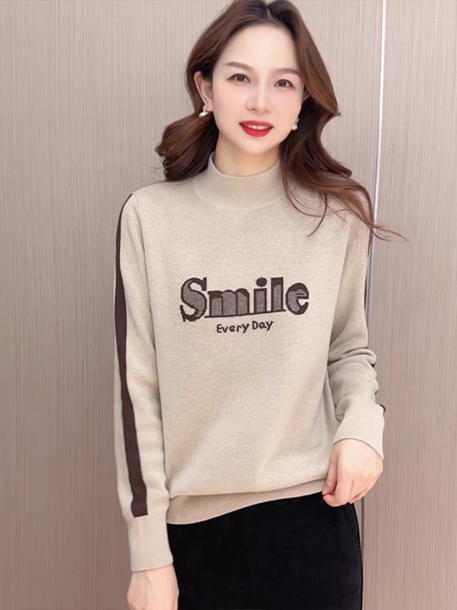 2023 half turtleneck loose letter embroidery design niche knitted sweater inner wear for women autumn and winter bottoming shirt long sleeves
