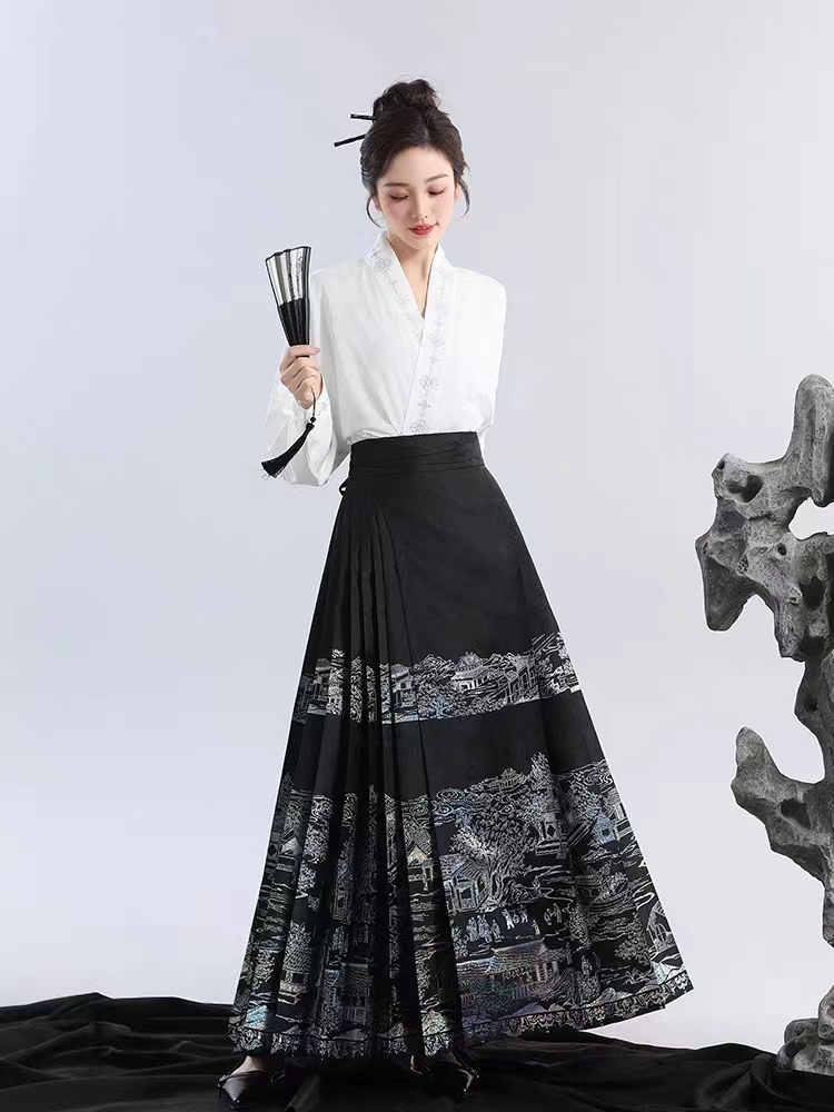無衣飲羽上河圖景彩螺馬面裙織金秋冬日常紗緞時尚百搭