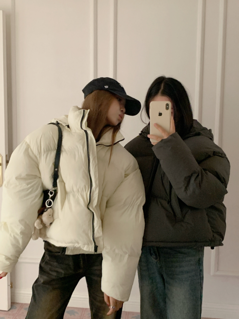 Real shot of thickened warm cream bun jacket hooded cotton jacket