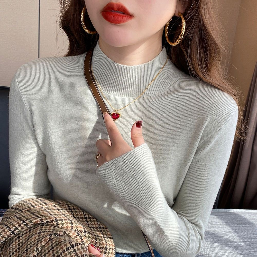 Half-turtle collar bottoming shirt for women, long-sleeved spring and autumn wear, sweater, versatile, thin, slim, western-style knitted top