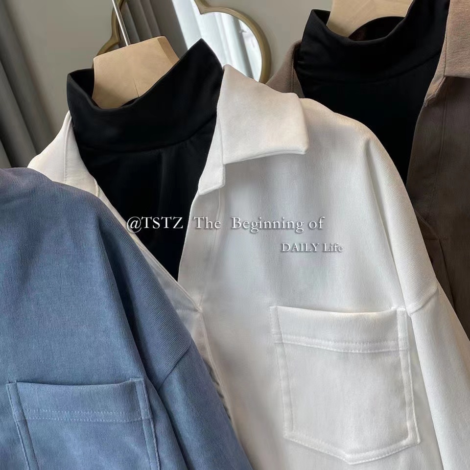 Fake two-piece corduroy shirt for women, autumn and winter design niche shirt trend