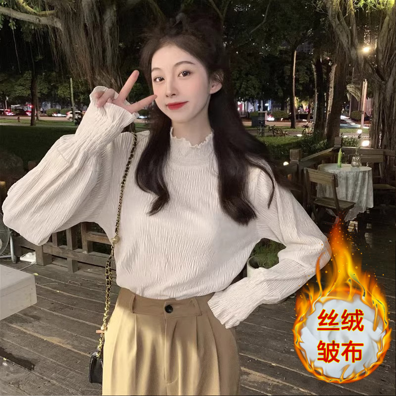 Temperament fairy half turtleneck bottoming shirt for women in autumn and winter new style inner design gold velvet top