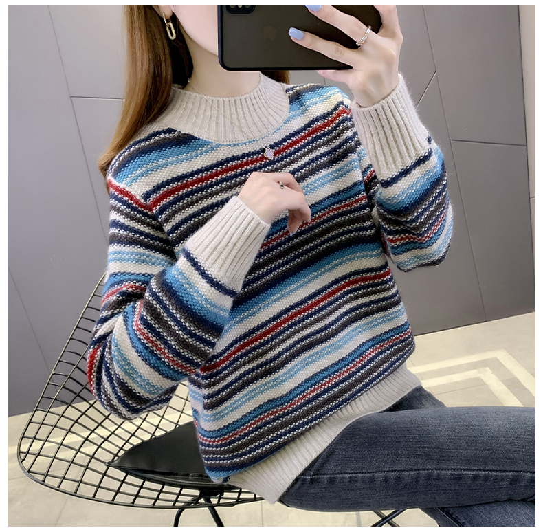 Half turtleneck women's sweater autumn loose warm bottoming sweater 2023 new style with thickened top inside