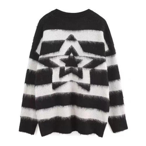 American retro star-striped mohair sweater for women, autumn trendy brand loose couple casual versatile knitted top