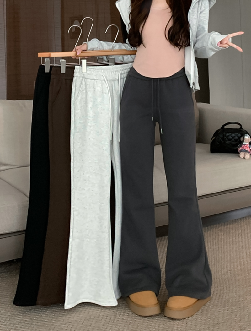 Actual shot of new autumn and winter velvet thickening American casual sweatpants high waist slimming wide leg pants