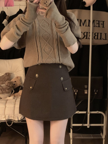 Actual shot ~ new fall and winter versatile high-waist slim woolen skirt