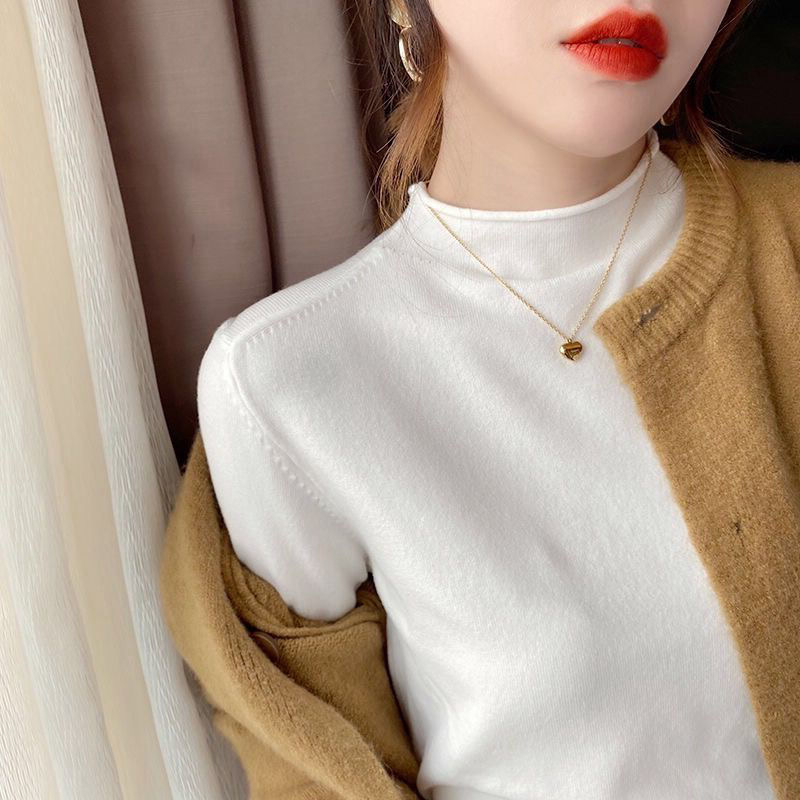 Half turtleneck bottoming shirt for women 2023 new sweater autumn and winter student slimming outer wear pullover sweater trendy