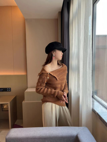  one-shoulder sweater top off-shoulder new sweater one-shoulder collar sexy long-sleeved hot girl early autumn temperament