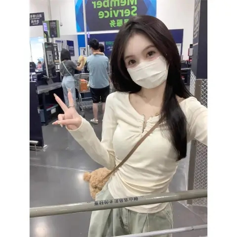 德絨 T恤女韓版新款褶皺設計感修身上衣