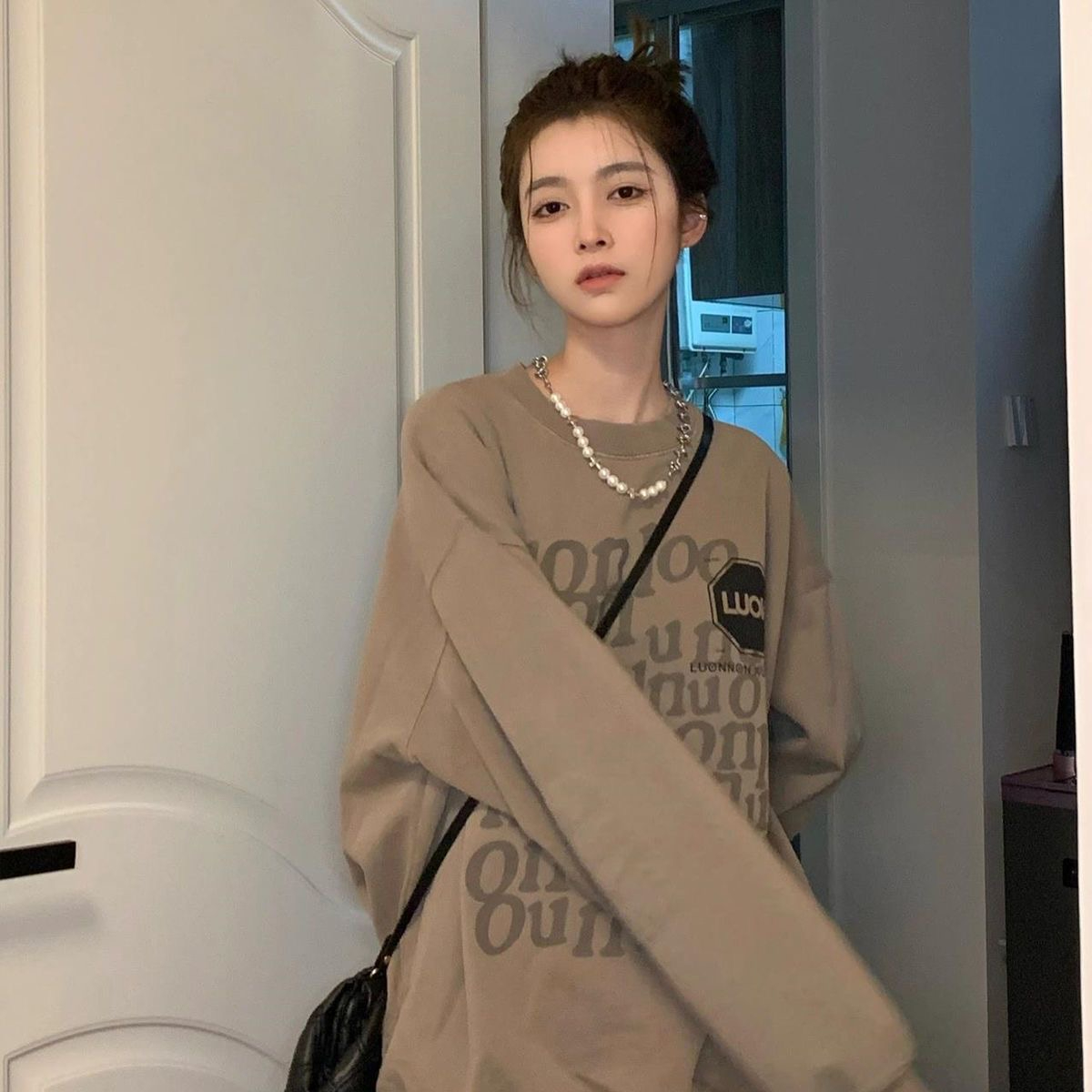 American retro loose bf lazy style top early autumn new national fashion thin sweatshirt women's trendy ins