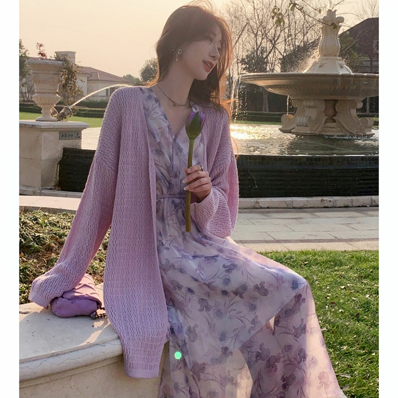 Sweet cardigan knitted jacket for women in summer and autumn thin design niche loose lazy style mid-length sun protection clothing