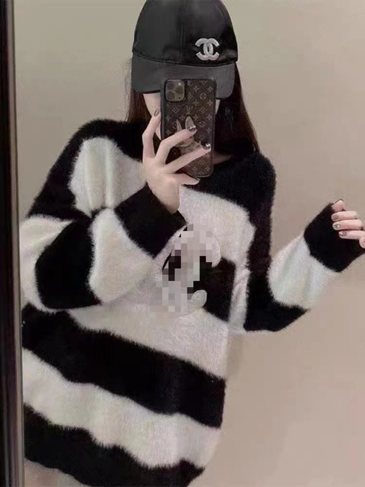 2023 new autumn and winter high-end mohair sweater women's loose, lazy, fragrant style imitation mink velvet knitted top