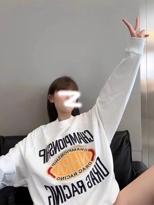美式復古字母印花長袖衛衣女秋冬慵懶風加絨圓領寬鬆百搭上衣潮