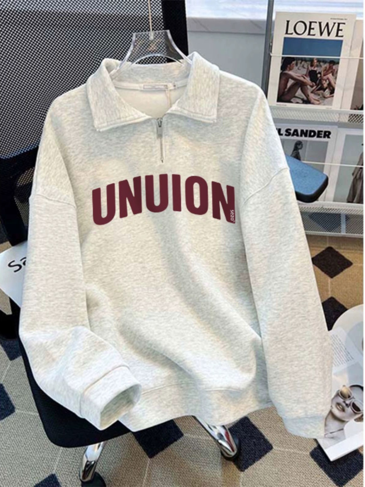 Chinese cotton composite thin 310g American retro zipper polo collar long-sleeved top