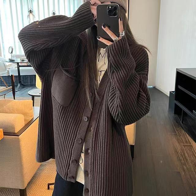 Maillard style new autumn and winter lazy solid color sweater jacket for women Korean style loose casual slim versatile sweater