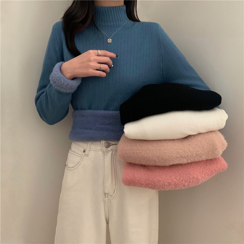 Actual shot of the new half turtleneck all-in-one velvet warm base layer plus velvet thickened knitted sweater