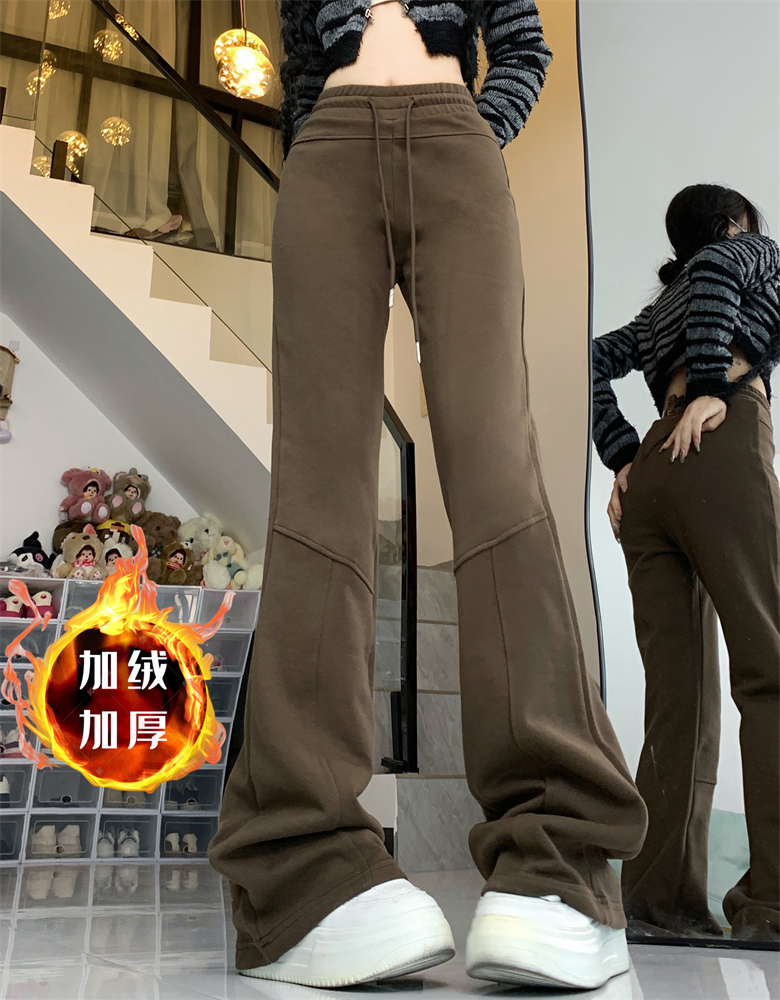 Actual shot of 320g all-in-one velvet autumn and winter new style plus velvet versatile loose wide-leg flared pants