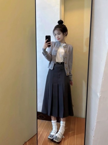 Autumn and winter small fragrance style knitted cardigan sweater for women 2023 new high-waisted skirt two-piece suit