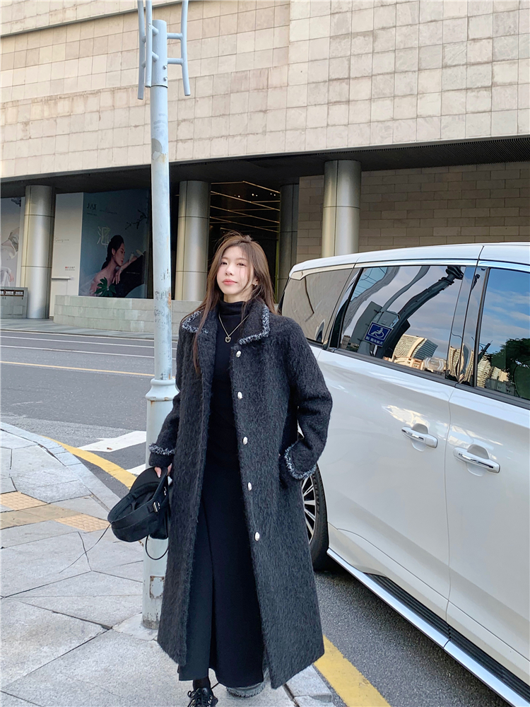 Actual shot~Winter new style American retro dark thickened loose mid-length woolen coat for women