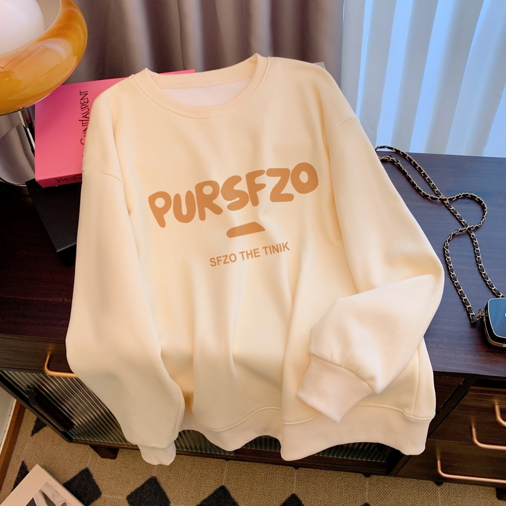 實拍 -2023韓版時尚加絨加厚秋冬裝衛衣女印花大碼女裝上衣