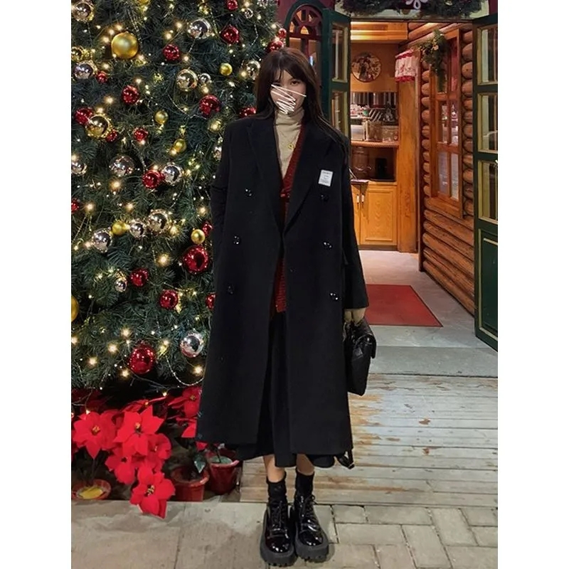 黑色毛呢外套女2023年秋冬新款赫本風韓版小個子高級感呢子大衣女
