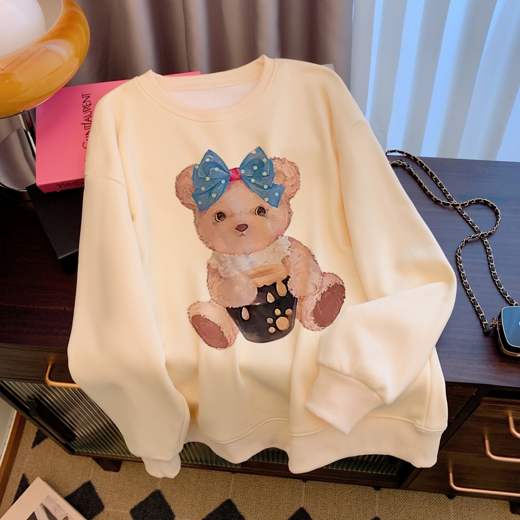 實拍-2023韓版時尚百搭加絨加厚秋冬裝衛衣女印花大碼女裝上衣