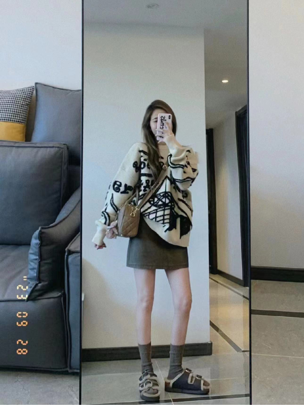 秋冬裝搭配一整套鹽系輕熟高級感美式復古慵懶風毛衣裙子兩件套裝