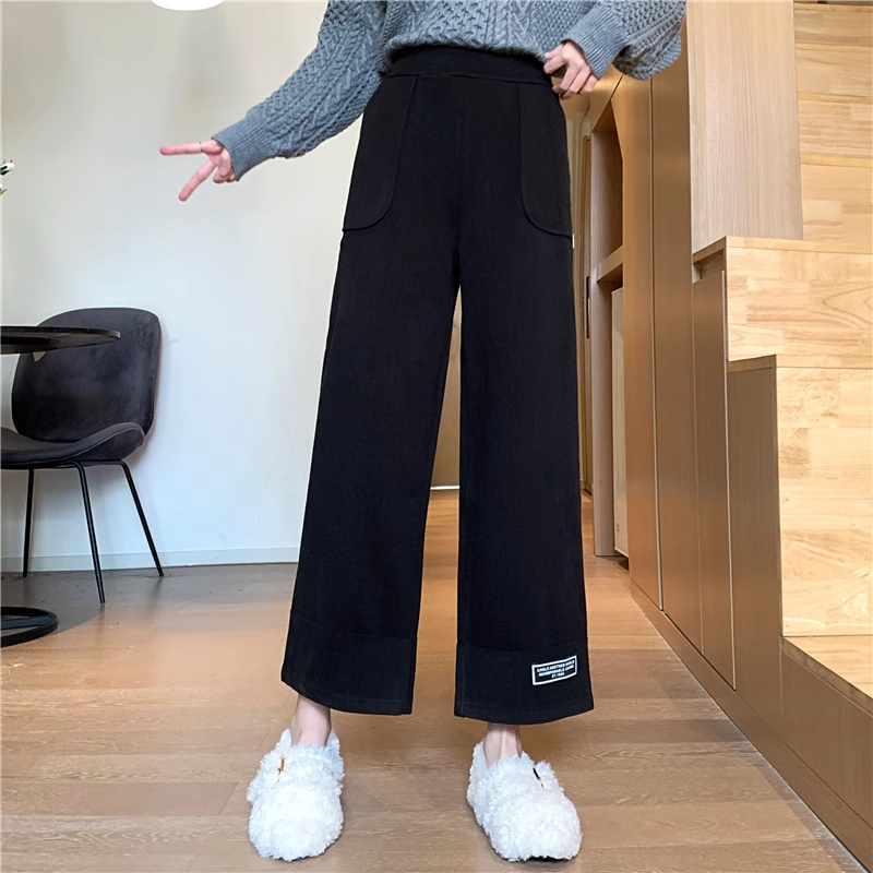 Actual shot-Longfeng nylon woolen wide-leg pants for women in autumn and winter, drapey thickened casual pants for women
