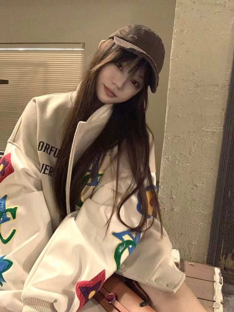 美式刺繡棒球服春秋季ins潮百搭休閒外套女學生韓版寬鬆情侶夾克