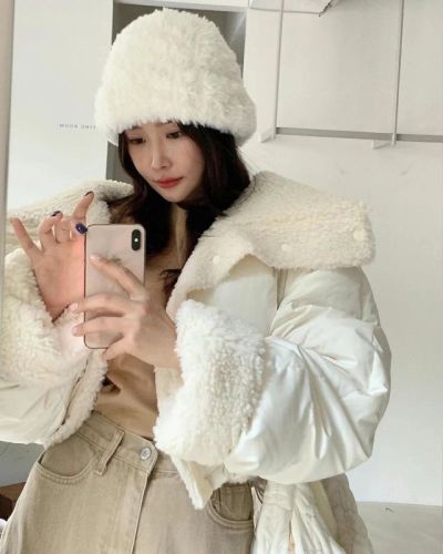 New Korean chic autumn and winter thickened reversible short stand collar lamb wool cotton jacket for women