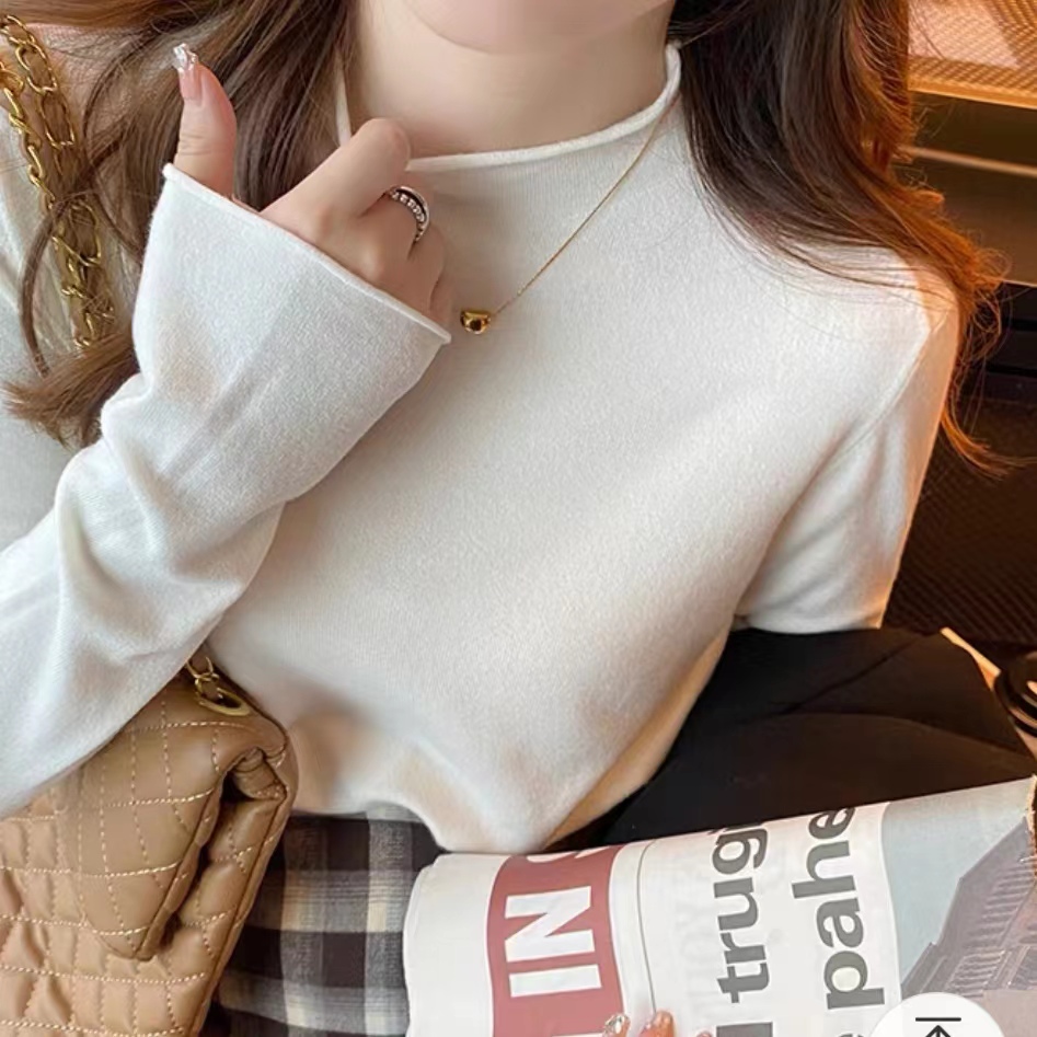 23058官圖大碼保暖半高領打底衫女秋冬內搭毛衣洋氣針織上衣