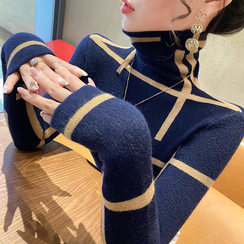 高領毛衣女內搭秋冬洋氣2023年新款時尚顯瘦打底衫女士上衣