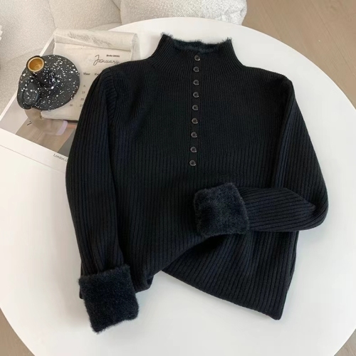 One-piece velvet half turtleneck long-sleeved sweater for women autumn and winter new Korean style velvet thickened bottoming shirt top
