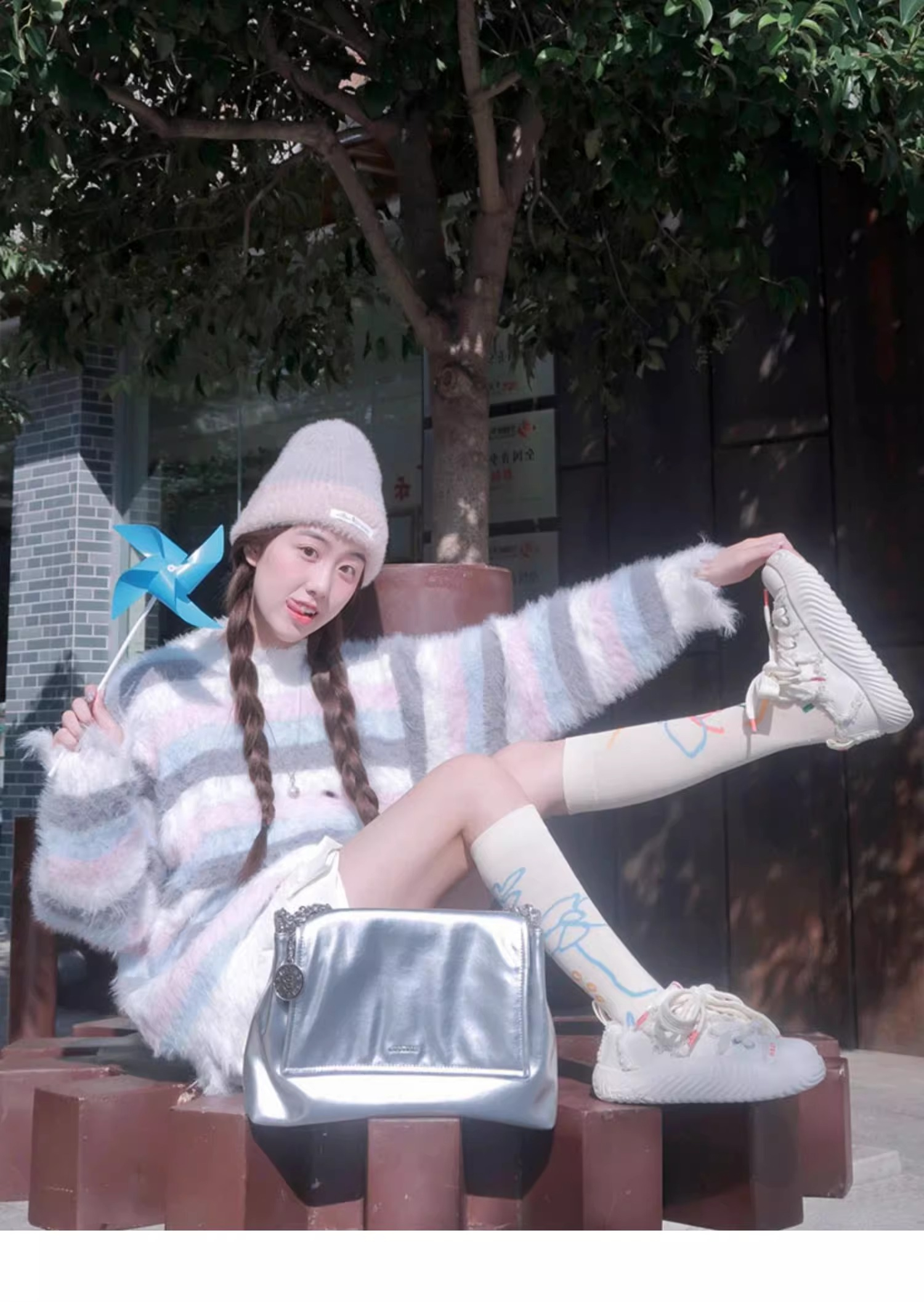 仿貂絨質量國潮復古慵懶辣妹風漸變條紋毛衣女潮