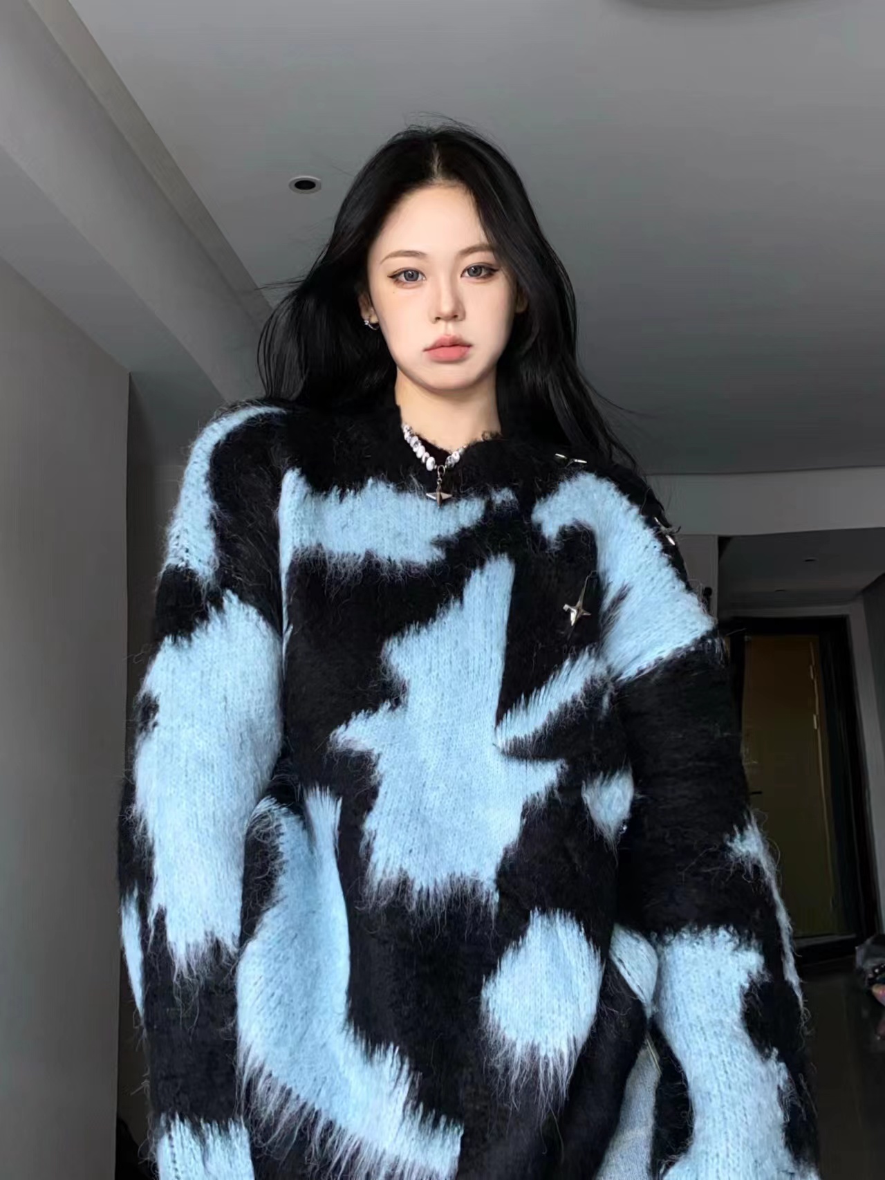 BabyStudios 氛圍感慵懶風毛衣女圓領套頭毛絨針織上衣長袖秋冬