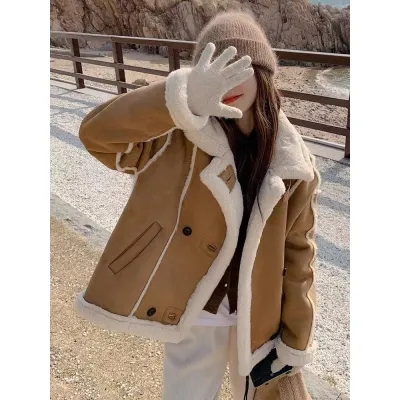 毛毛皮毛一體夾克環保皮草女加厚小個子羊羔絨機車服外套潮流