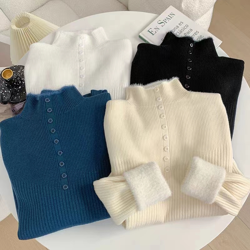 One-piece velvet half turtleneck long-sleeved sweater for women autumn and winter new Korean style velvet thickened bottoming shirt top