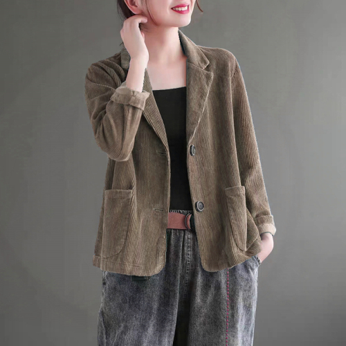 Original good quality uniform color and size blazer women's short corduroy long sleeve autumn and winter outer wear new style
