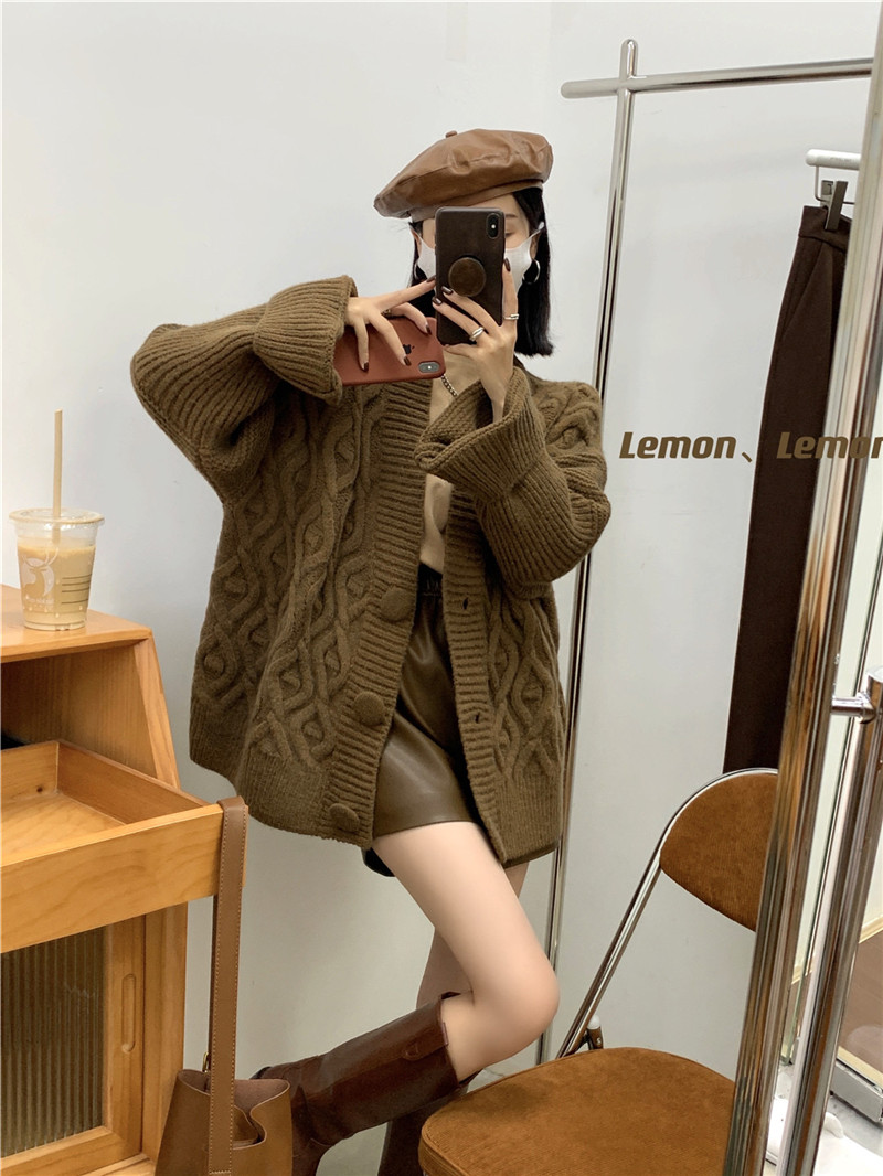 the lemon秋季新品2023韓版重工藝開衫北極絨保暖毛衣女舒適百搭