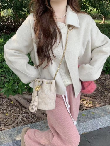 Internet celebrity  new apricot woolen coat Korean style loose casual small woolen coat for women