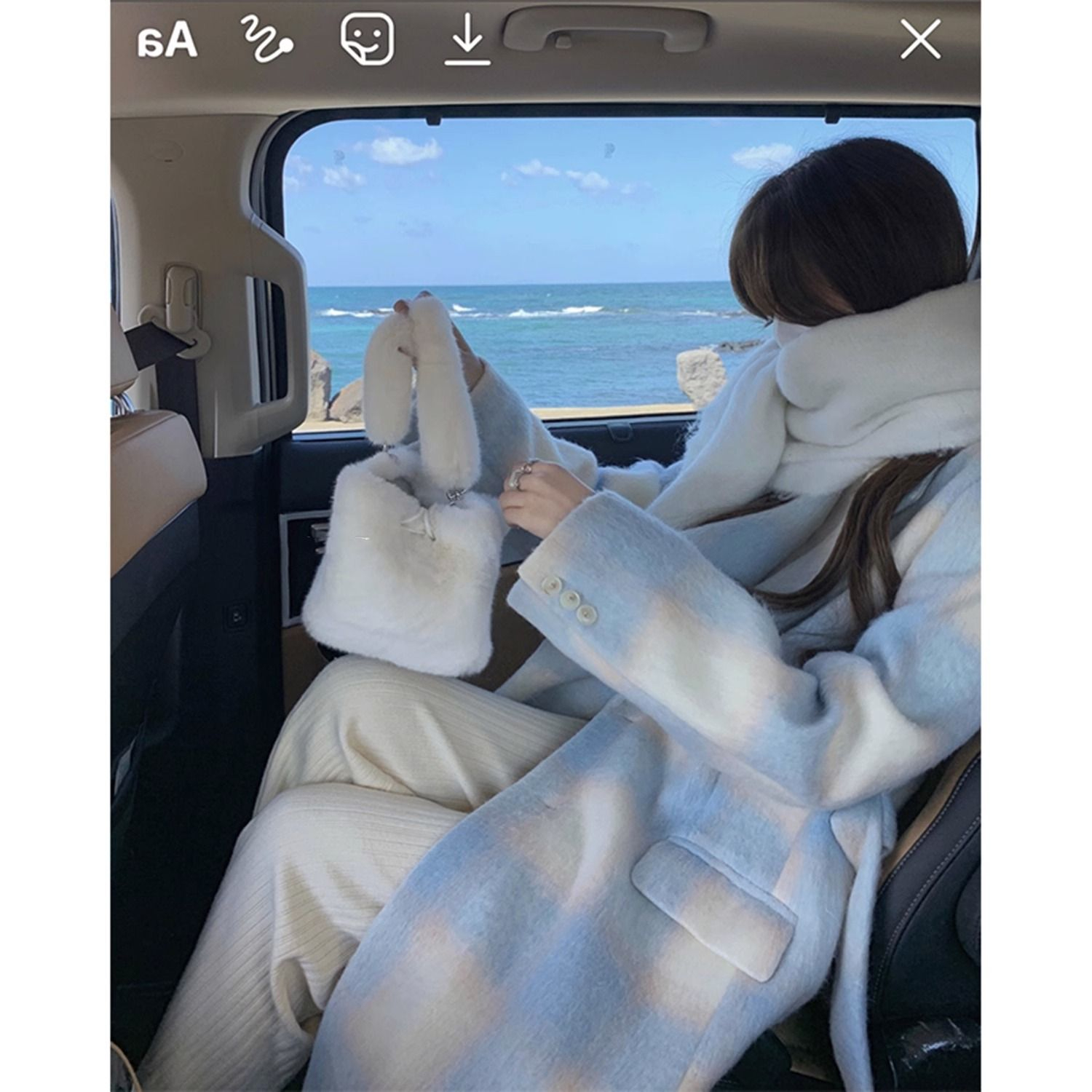 Blue Korean high-end woolen coat for women 2023 new autumn and winter mid-length woolen coat