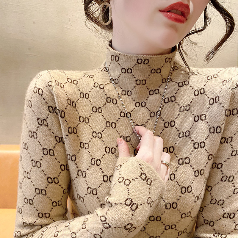 半高領毛衣女打底針織衫時尚洋氣撞色百搭新款秋冬修身內搭上衣
