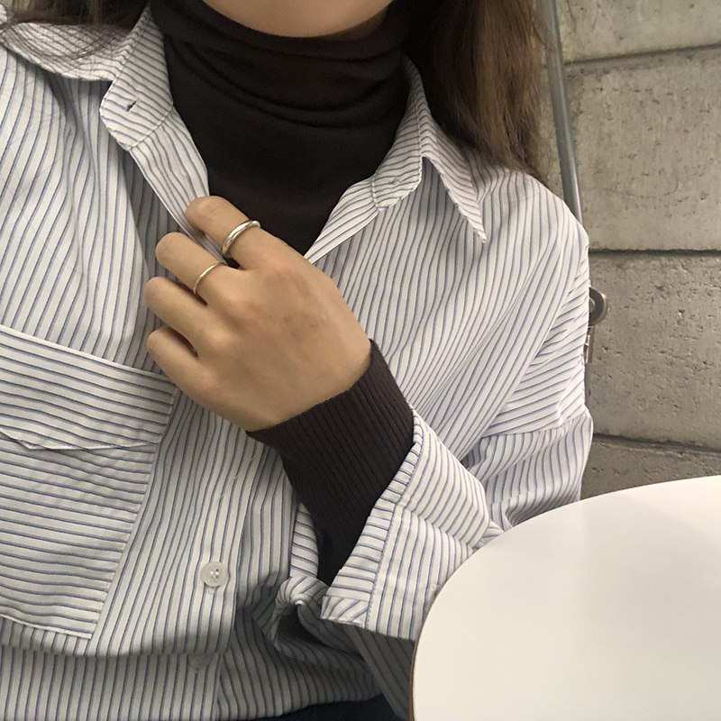 藍白色條紋襯衫女夏2023新款春秋季法式百搭疊穿內搭打底上衣外套